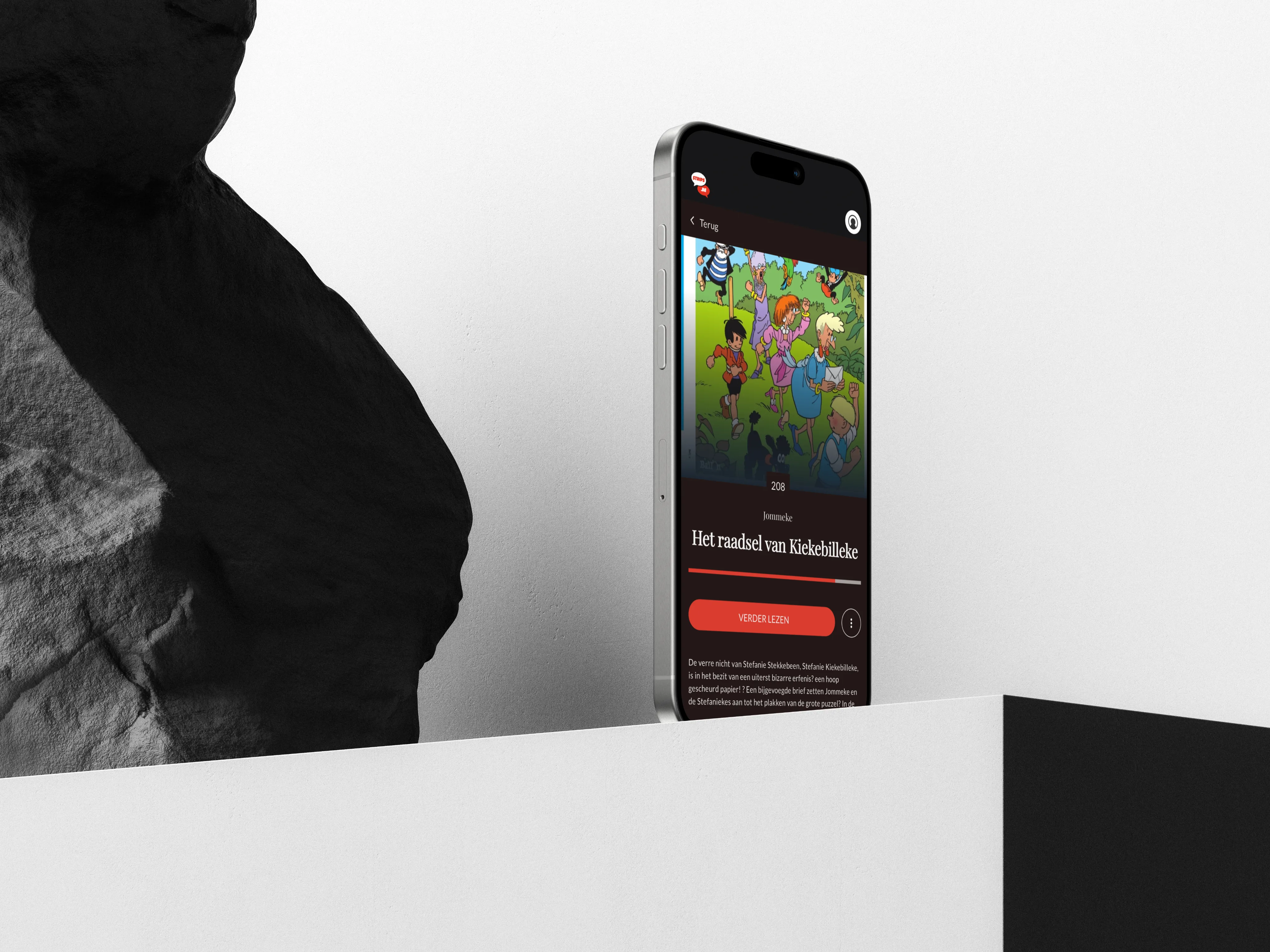 Strips.be mobile app showing comic reading interface