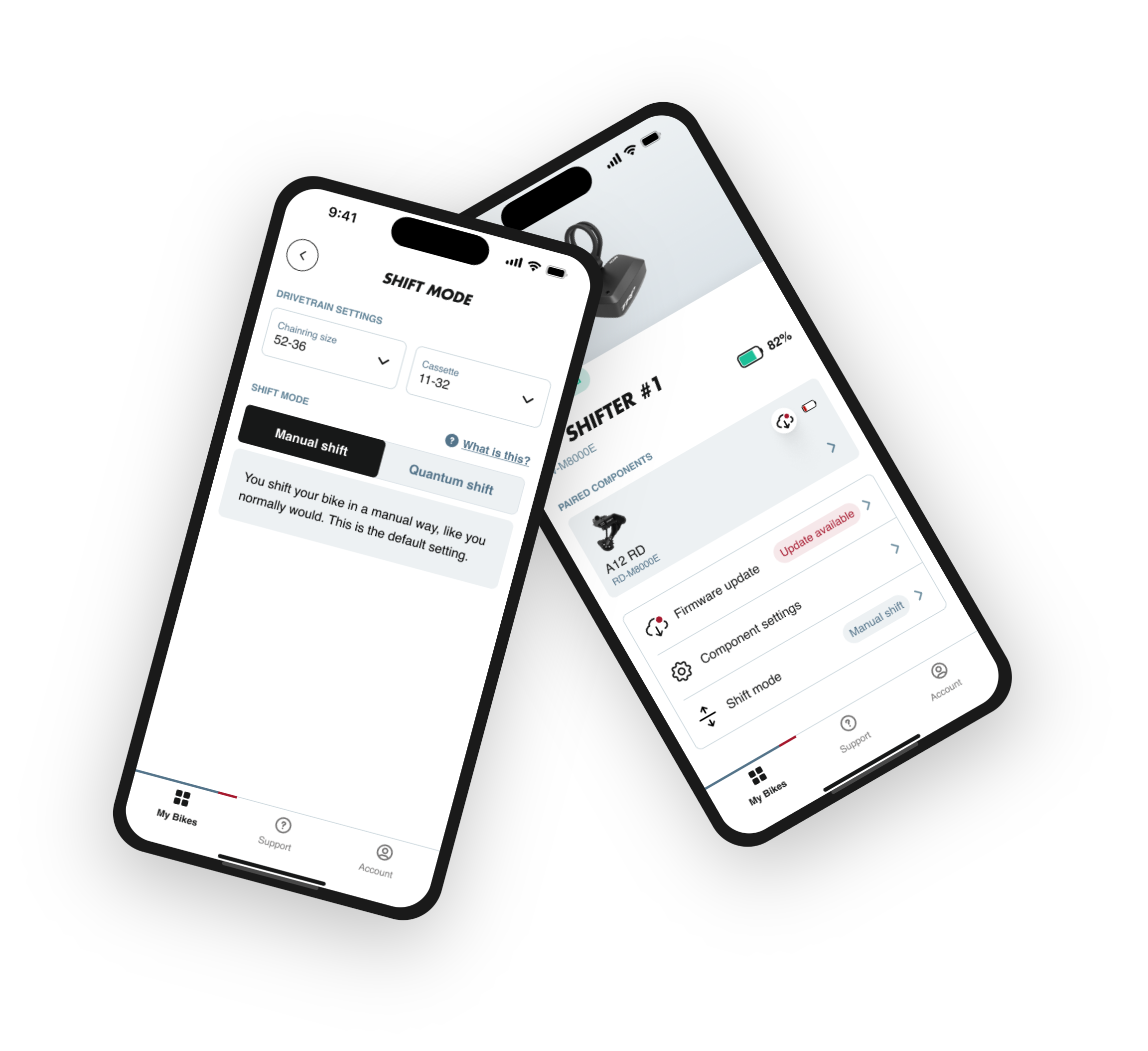 TRP CMD app showing device management and shift mode on two angled phones
